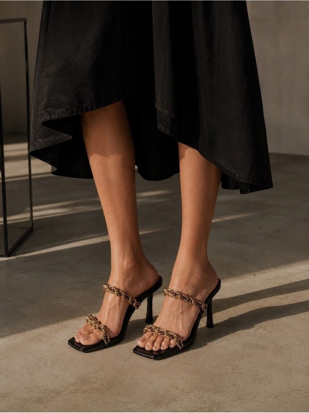 Public Desire Black Gold Chain Strappy Heeled Mules Y2K Glam Quiet Luxury Y2K 6